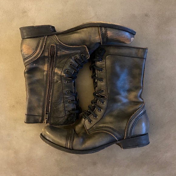 distressed leather combat boots